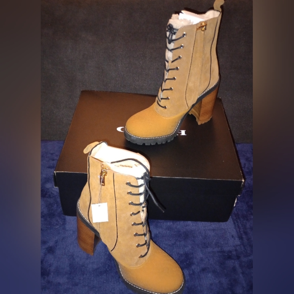 NWB Coach Haven Suede Boots Raw Umber Size 8.5B - Picture 3 of 13
